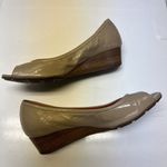 Cole Haan  Open Toe Wedge Patent Leather Shoes | 8B Tan Neutral Peep Toe Photo 4