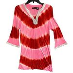 Raviya Swim Coverup Womens Small Red Pink Tie Dyed Sequin Neck Lower Sleeve New Photo 0