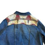 Frye And Co Denim Jean Jacket Southwestern Print Dark Wash Long Sleeve Large Blue Photo 6