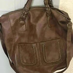 Distressed faux leather, cross body satchel with braided inlay Brown Photo 2