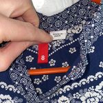 H&M  3/4 Sleeve Western/Indian Print Top EUC Sz 8 Cotton Blue White Floral Photo 2