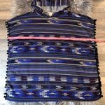 Anthropologie Rafi & Ro hooded poncho top pom pom detail Aztec southwest print S/M Photo 7