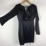 Lulus Turned Up Black Long Sleeve Open Back Satin Bodycon Mini Dress Large Photo 13