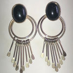 Elegant Vintage Black and Silver Tone Boho Western Dangle Earrings Photo 0