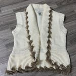 Cache Caché Cream Brown Fur trim Vest; Small Photo 0
