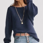 CAbi  Utopia Dark Blue Ribbed Sweater Knit Asymmetrical Hem #6232, L Photo 0