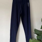 Gymshark Navy Athletic Ankle Leggings Stretch Elastic Waist White Logo Skinny Photo 0