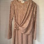 Daska dress Dusty Tan maxi faux wrap long sleeve rose gold bar accent large NEW Photo 1