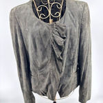 Hugo Boss Women's Goat Leather Suede Jacket Blazer Gray Green Size 6 vintage Photo 0