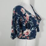 Band of Gypsies  Blue and Pink Boho Crop Top NWT Size Medium Blue Floral Top Photo 2