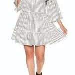 Free People  Lola Embroidered Mini Dress Stripe Low Back Tiered Cotton Large Photo 0