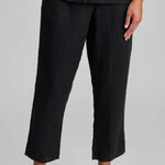 Flax Linen Pants Black Women’s S Lagenlook Wide Tapered Leg Flowy Zip Button Photo 0