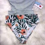Cupshe One-Piece Floral Orange Green Bathing Suit Size Medium Photo 2