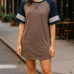 Adibosy Brown Navy Raglan Dressy Tunic Tee Shirt Dress Striped Sleeves XXL Photo 2