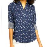 Foxcroft Women's Brooke Bird Print Wrinkle Free Shirt Blue Size L Photo 0