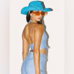 Princess Polly  high vibrations PU‎ halter top blue faux reptile leather womens 4 Photo 1