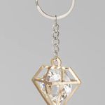 Gold Geometric Keychain with Caged “Diamond” Photo 2