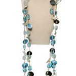 Blue Glass Bead Shell Multi Strand Necklace Extra Long 32" Beachy Photo 0