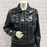 Nine West Women's Black Light Weight Vegan Shiny Leather Moto Jacket Size L Photo 3
