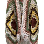 Handmade Crochet Granny Square Hexagon Fringe Earthy Open Cardigan One Size Photo 0