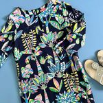 Vilagallo Greta Navy Blue Tropical Tree Print 3/4 Length Sleeve Sheath Dress Photo 2