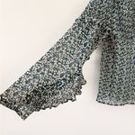 Sunday in Brooklyn Anthropologie Long Flare Sleeve Top in Blue Green Floral - L Photo 1