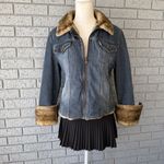 Vintage Y2K Women’s Giacca denim jacket w/ fur trim Size Large Bratz Winter Jean Blue Photo 2