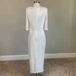 AQUA Metallic Long Sleeve V-Neck Midi Sheath Cocktail Dress Sparkly White Size 4 Photo 3