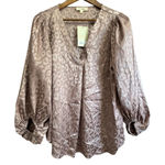 ee:some  Animal‎ Print Blouse V-Neck Long Balloon Sleeve Mauve Women's Top Photo 0