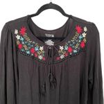 Time and Tru Women XL Black Embroidered Bell Sleeve Tie Neck Boho Long Sleeve Photo 1