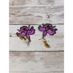 Vintage Clip On Earrings Large Pinkish Flower Dangle Pink Photo 2