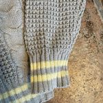 American Eagle Light Blue Cable Knit Sweater with Yellow Stripes Sz M Photo 1