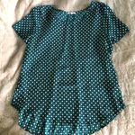 Pleione  Teal White‎ Geometric Print Short Sleeve Scoop Neck Top M Versatile Photo 3