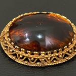 Vintage Baltic Amber Oval Cabochon Ornate Gold Photo 4