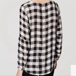 Loft Gingham back buttoned blouse lantern sleeves M black white check pullover Photo 8
