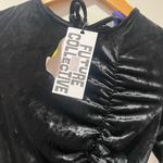 Chic Black Velvet Long Sleeve Dress Size XXS Photo 3