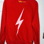 Aviator Nation Red  Lightning Bolt Crew Neck Sweatshirt Photo 0