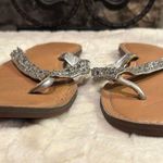 Loft Ann Taylor  Sliver Jeweled Flip Flops Photo 1