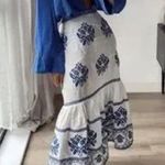 ZARA XS - Blue and White Linen Tiered Skirt Photo 2