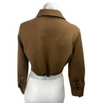ZARA Women's Brown Silky Satin Long Sleeve Button Down Crop Shirt Top Size XS Photo 1