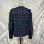 Rebecca Taylor La Vie Lurex Plaid Top Navy Blue Gauze Long Sleeve Size XS Photo 5