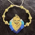 Mexican Milagro Sacred Heart Beaded Bracelet – Handmade Gold Photo 3