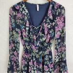 Xhilaration Xhiliration Womens Dress Size XS Blue Floral Pattern Long Flare Sleeve V-Neck Photo 20