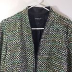 Lafayette 148 New York Size 10 Green Geometric Zip Front Fuzzy Tweed Blazer Photo 2