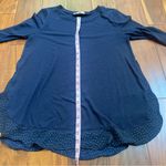 Loft Layer Look Sweater Women's Navy Small Top Contrast Shirttail Long Sleeve Photo 2