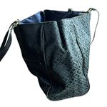Tommy Hilfiger  Large Canvas Tote Bag Black On Black FauxLeather Straps 18X11X5 Photo 1