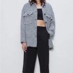 ZARA Shacket Oversized Jacket Houndstooth Tweed Blue Fringe Size Small Blazer Photo 14