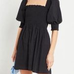 Kourt Calypso Poplin Smocked Bodice Cuff Puff Sleeve Fit Flare Mini Sun Dress S Black Photo 0