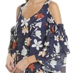 Parker MOONDANCE FLORAL COLD SHOULDER VNECK RUFFLE NAVY WHITE PRINT DRESS S Photo 1