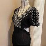 Black and White Boho Puff Sleeve Tunic Dress Photo 6